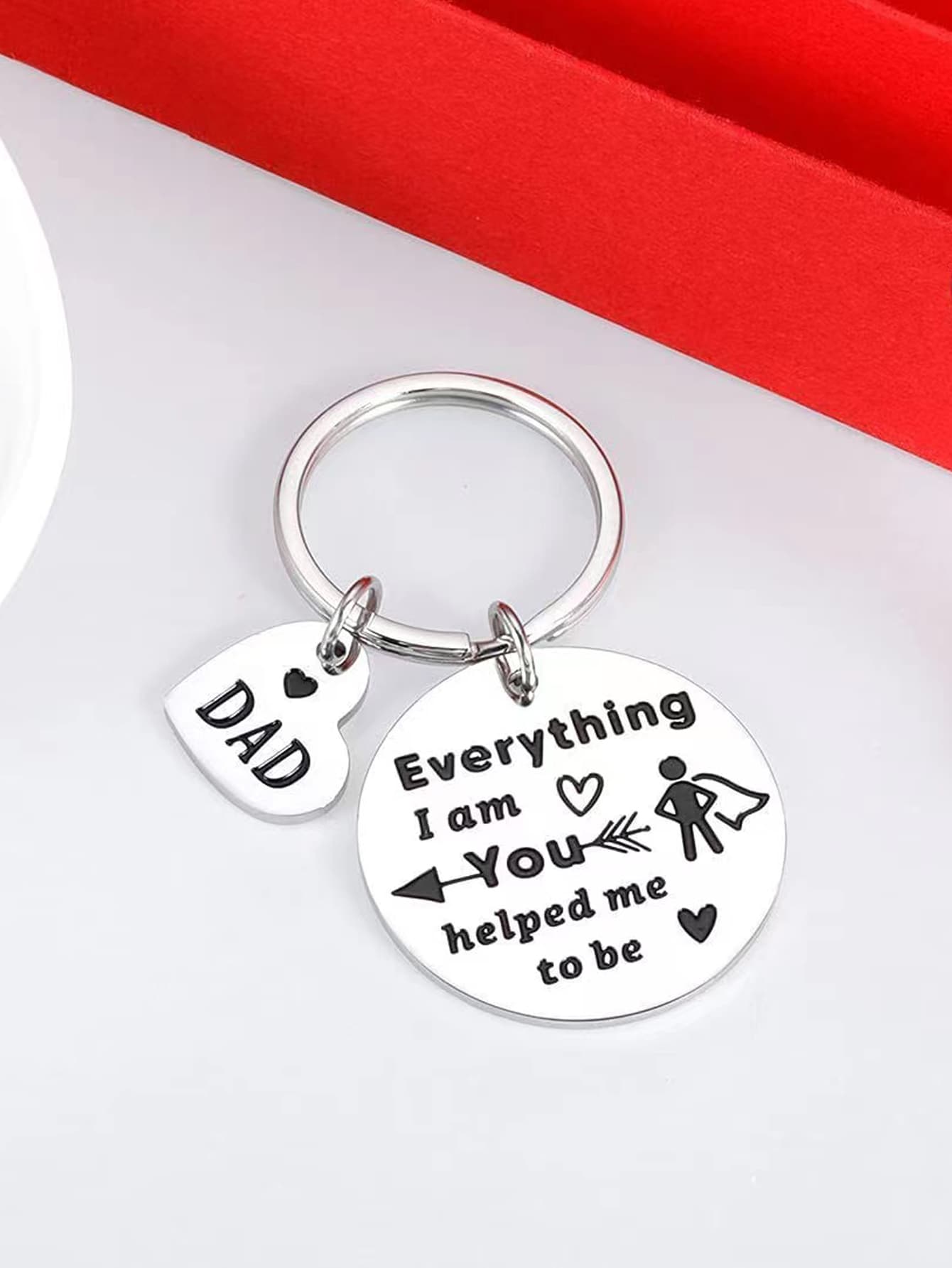Slogan Detail Round & Heart Charm Keychain - Multicolor - View 1