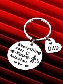 Slogan Detail Round & Heart Charm Keychain - Multicolor - View 3