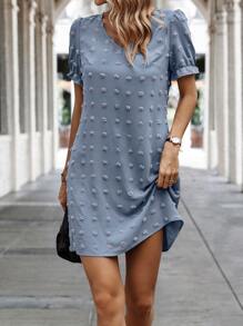 SHEIN Clasi Đầm Xù màu trơn Giải trí - Màu xanh bụi bặm - Xem 1