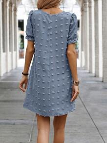 SHEIN Clasi Đầm Xù màu trơn Giải trí - Màu xanh bụi bặm - Xem 2