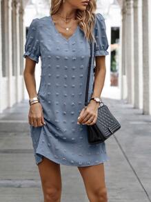 SHEIN Clasi Đầm Xù màu trơn Giải trí - Màu xanh bụi bặm - Xem 3