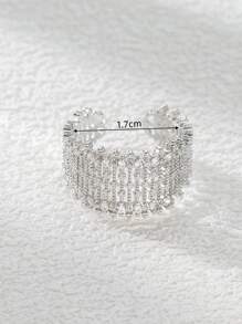 1pc Personalized Hollow Copper Micro-Inlaid Luxurious Floral Lace-Inspired Open Ring, Multi-Color Options - Silver - View 3