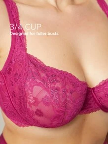 LUVLETTE Sujetador con encaje brillante sin relleno con aros para talla grande - Rojo violeta - Ver 3