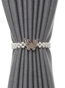 1 pieza/2 piezas de borlas de cortina con perlas y forma de mariposa con incrustaciones de strass con banda elástica como regalo para cumpleaños o graduación - Blanco - Ver 3