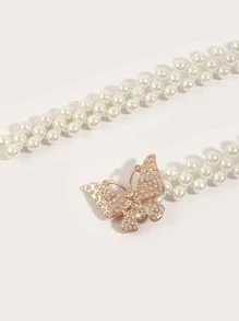 1 pieza/2 piezas de borlas de cortina con perlas y forma de mariposa con incrustaciones de strass con banda elástica como regalo para cumpleaños o graduación - Blanco - Ver 6