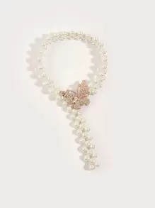 1 pieza/2 piezas de borlas de cortina con perlas y forma de mariposa con incrustaciones de strass con banda elástica como regalo para cumpleaños o graduación - Blanco - Ver 5