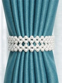 1 pieza/2 piezas de borlas de cortina con perlas y forma de mariposa con incrustaciones de strass con banda elástica como regalo para cumpleaños o graduación - Blanco - Ver 7