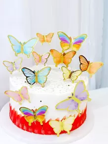 10入組隨機蝴蝶設計蛋糕裝飾 - 彩色 - 查看 1