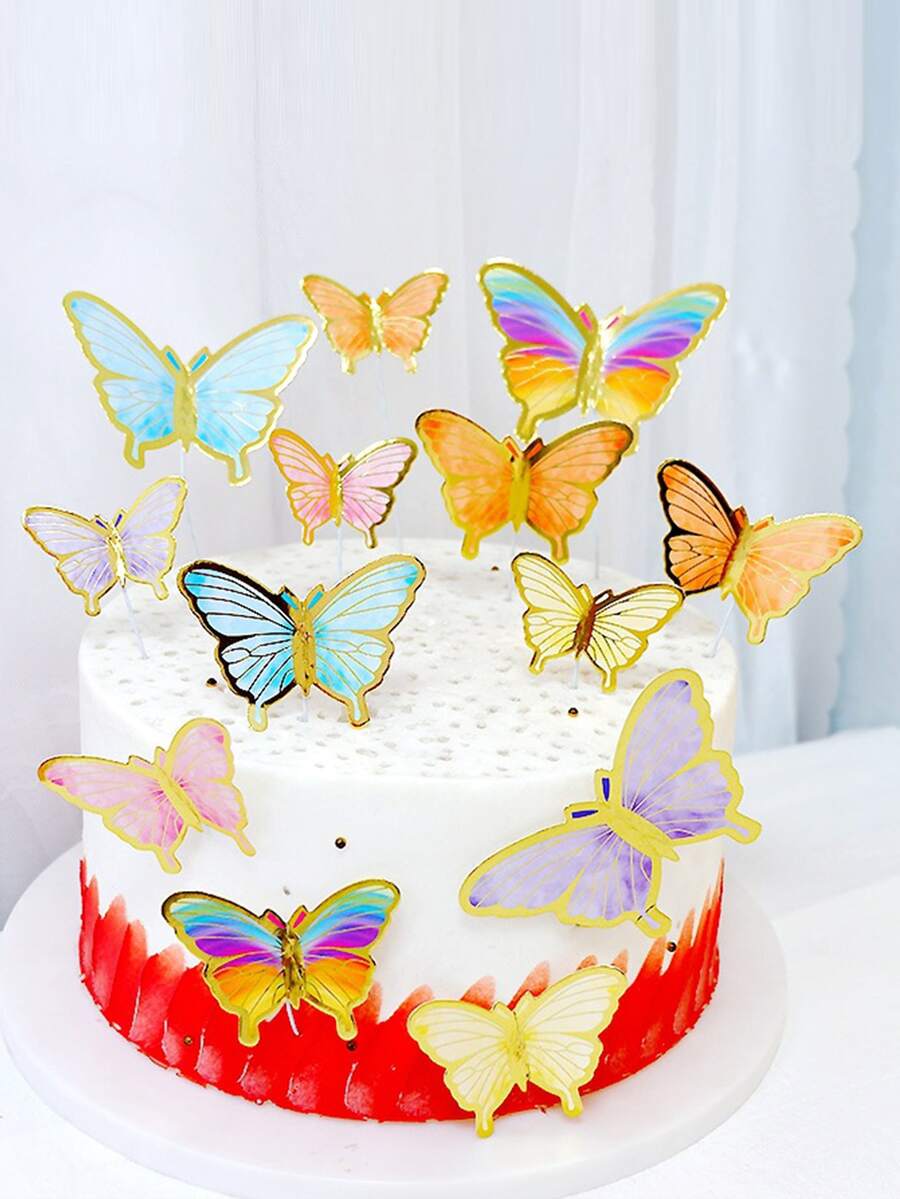 10入組隨機蝴蝶設計蛋糕裝飾 - 彩色 - 查看 1