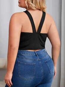 SHEIN Privé Plus Crisscross Front Halter Top - Black - View 2