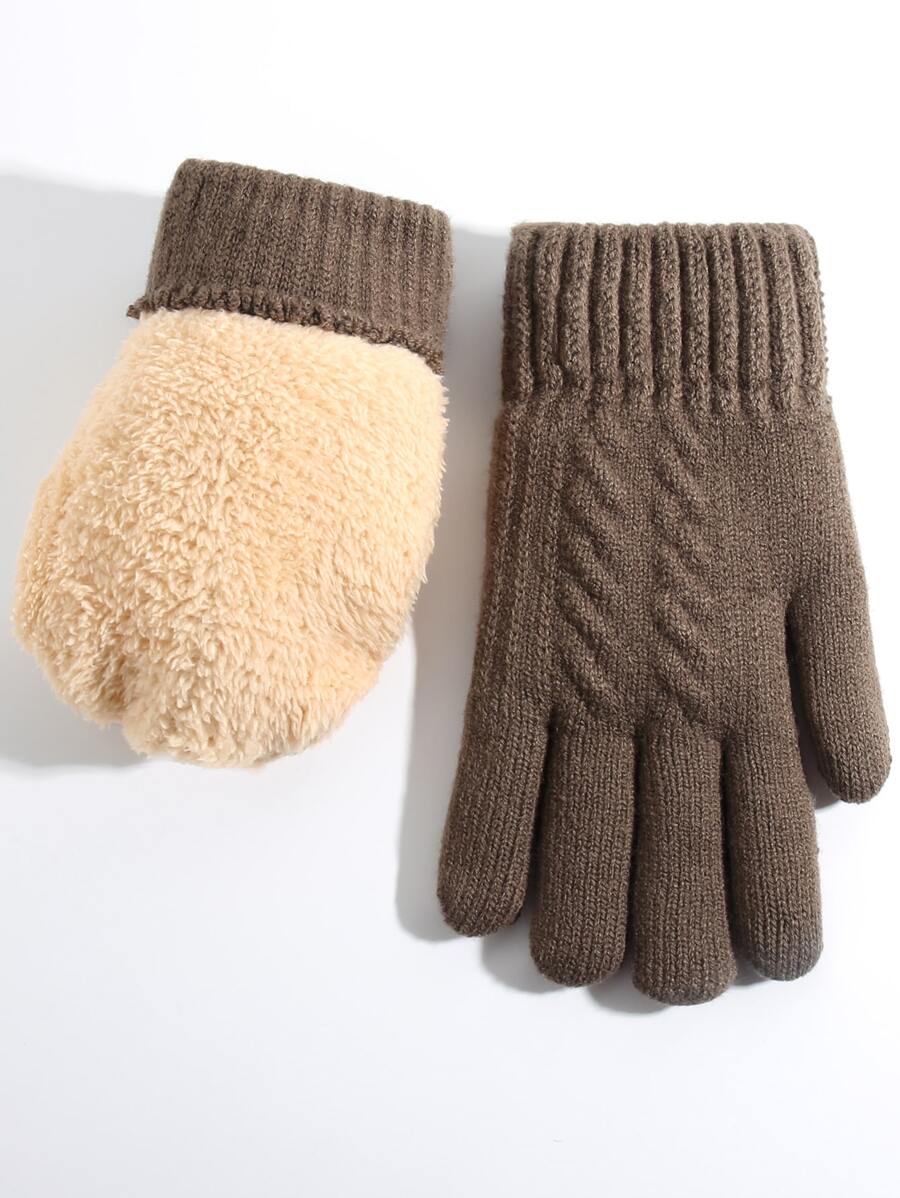 1pair Women's Double-layer Thick Touch Screen Knitted Gloves & Full Finger Fleece Gloves, Keep Warm In Cold Weather, Suitable For Running, Driving, Cycling, Party, Hiking, Writing And Gaming