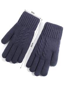 1 Pair Women's Winter Double-layer Thickened Velvet Touchscreen Knit Full Finger Gloves For Cold Weather, Warm And Suitable For Parties, Festivals, Driving, Cycling, Hiking, Running - Navy Blue - View 5