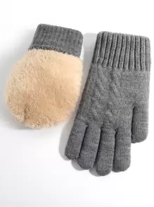 1pair Women's Winter Double-layer Thickened Touchscreen Gloves & 1pair Knit Fleece Full Finger Gloves, Warm Gloves For Cold Weather, Suitable For Running, Driving, Cycling, Party, Hiking, Writing, Playing Games - Grey - View 2