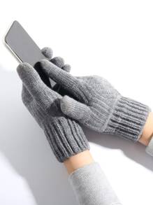 1pair Women's Winter Double-layer Thickened Touchscreen Gloves & 1pair Knit Fleece Full Finger Gloves, Warm Gloves For Cold Weather, Suitable For Running, Driving, Cycling, Party, Hiking, Writing, Playing Games - Grey - View 4