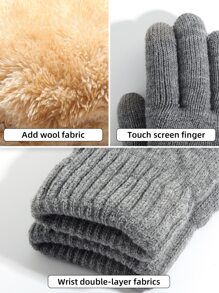 1pair Women's Winter Double-layer Thickened Touchscreen Gloves & 1pair Knit Fleece Full Finger Gloves, Warm Gloves For Cold Weather, Suitable For Running, Driving, Cycling, Party, Hiking, Writing, Playing Games - Grey - View 6