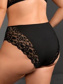 Plus Contrast Lace Bow Front Panty - Black - View 2