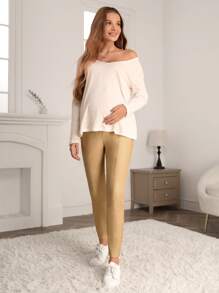 SHEIN Maternity Wide Waistband Skinny Jeans - Khaki - View 6