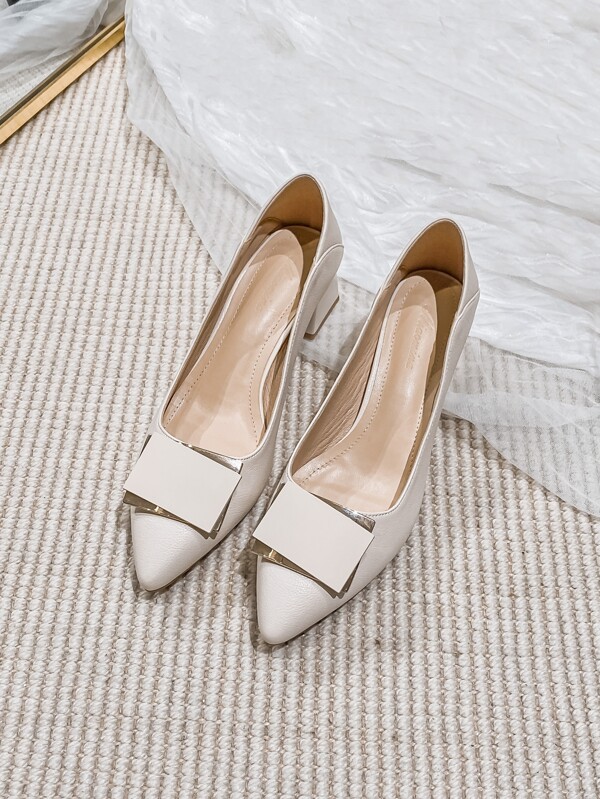 Pumps mit spitzer Zehenpartie und dickem Absatz für Damen in Große Größen, für Büro/Geschäft und Pendeln, elegant im französischen Stil, vielseitig & schlicht für den täglichen Gebrauch, elegant