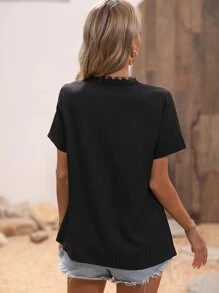 SHEIN LUNE Guipure Lace Panel Blouse - Black - View 2