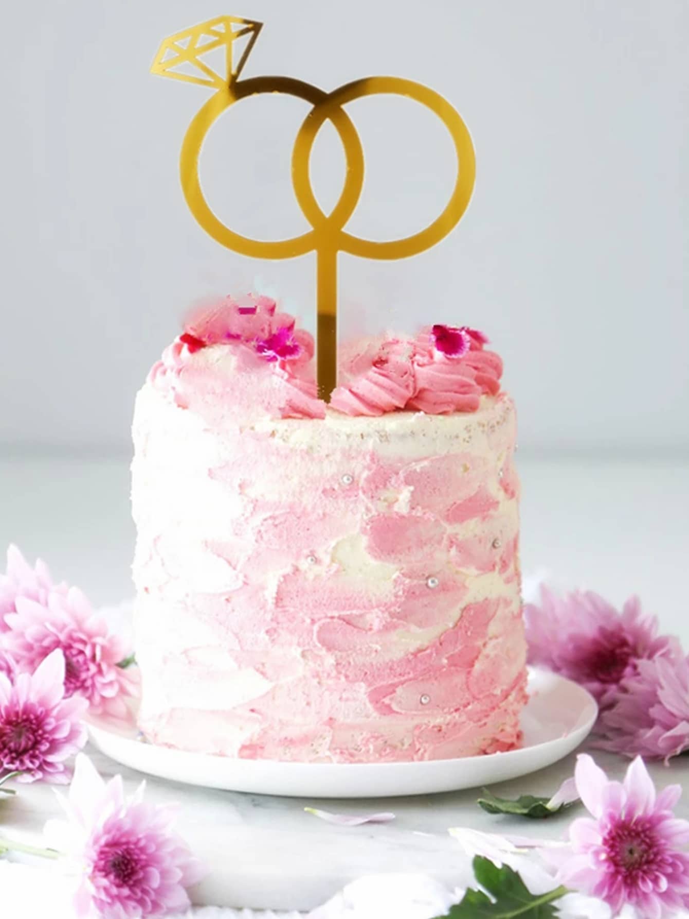 1/3/6 piezas Decoraciones para pastel de boda en forma de anillo de diamante - Dorado - Ver 1