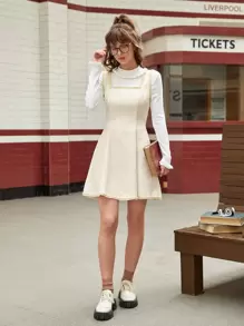 SHEIN MOD 拼接毛邊緣連衣裙 - 白色 - 查看 3