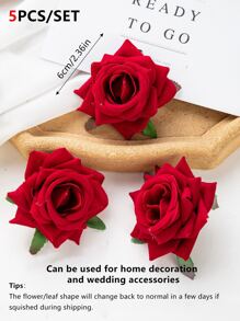 5/15PCS仿真花玫瑰花头及花蕾婚礼装饰新娘手腕花手捧花头花材DIY情人节礼物结婚喜糖盒蛋糕生日派对装饰材料花冠材料家居情人节礼物新年装饰材料 - 紅色 - 查看 5