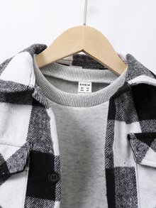 小男童大格紋翻蓋口袋襯衫和褲子和上衣