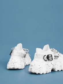 Lace-up Front Letter Graphic Chunky Sneakers - White - View 2