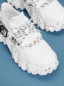 Lace-up Front Letter Graphic Chunky Sneakers - White - View 3