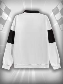 ROMWE MEN Street Life Guys Letter Graphic Colorblock Half Zip Sweatshirt - White - View 2