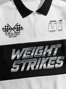 ROMWE MEN Street Life Guys Letter Graphic Colorblock Half Zip Sweatshirt - White - View 4