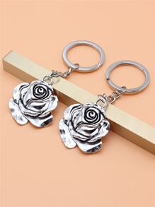 2入組玫瑰花形掛件鑰匙扣 - 復古銀色 - 查看 3