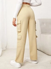 SHEIN 青少年女孩拉鍊翻蓋口袋工裝牛仔褲