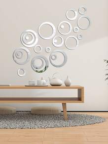 24 piezas Pegatina de pared de espejo redondo - Plateado - Ver 5