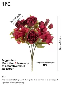 1支/3支装7头仿真牡丹丝花束，新娘捧花，家居/餐厅/花瓶装饰，婚礼装饰，墙面背景，婚车装饰（含DIY花环材料），门廊装饰，花艺材料，情人节礼物，秋季装饰，生日礼物，毕业礼物 - 彩色 - 查看 2