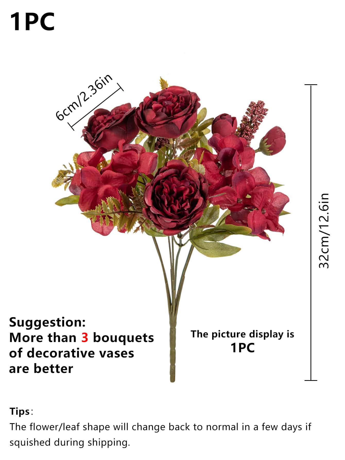 1pc/3pcs 7-Head Artificial Peony Silk Flower Bouquet, Bridal Bouquet, Home/Restaurant/Vase Decor, Wedding Decor, Wall Backdrop, Wedding Car Decor (Includes DIY Wreath Materials), Doorway Decor, Floral Materials, Valentine's Day Gift, Autumn Decor, Birthday Gift, Graduation Gift
