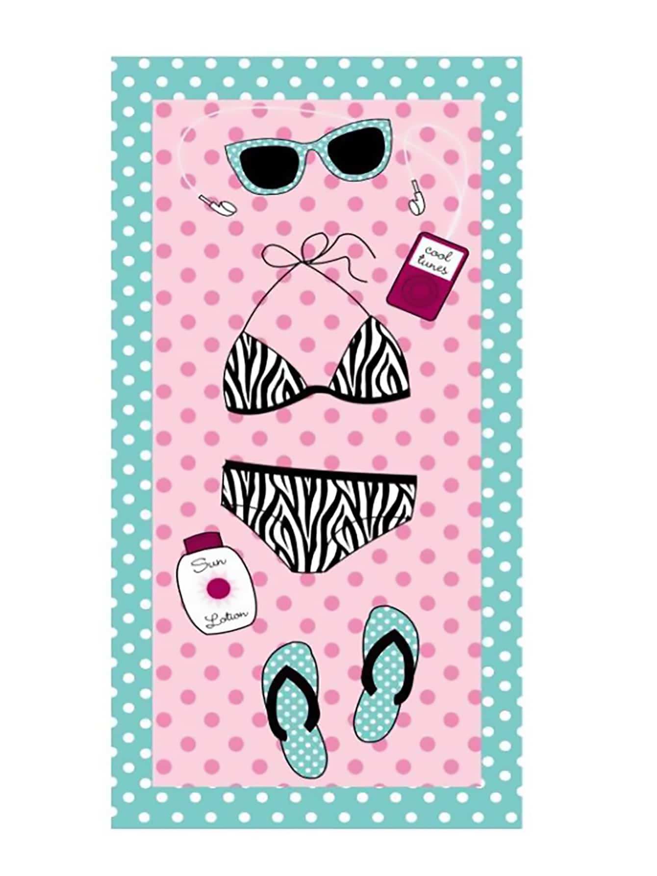 1入組比基尼泳裝和拖鞋圖案沙灘巾 - 彩色 - 查看 1