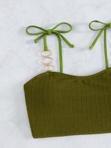 連鎖帶連接的綁帶肩帶夏季沙灘比基尼 - 軍綠色 - 查看 3