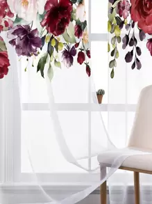 Cortina transparente panel única con patrón floral - Multicolor - Ver 2