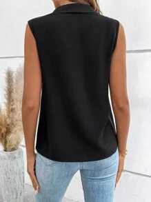 Camisa sin manga con cuenta de perla - Negro - Ver 4