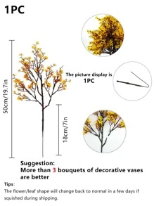 1PC/3/6PCS 人造花束满天星婚礼装饰，假植物房间装饰秋季装饰假花花园秋季装饰中心装饰品家居花瓶装饰，餐厅，卧室，浴室装饰，情人节，新年装饰，户外花园插花，拍摄道具，窗台插花 - 彩色 - 查看 3