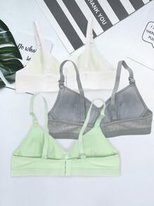 Niñas 3 piezas Sujetador unicolor con diseño de parche tejido de canalé - Multicolor - Ver 2