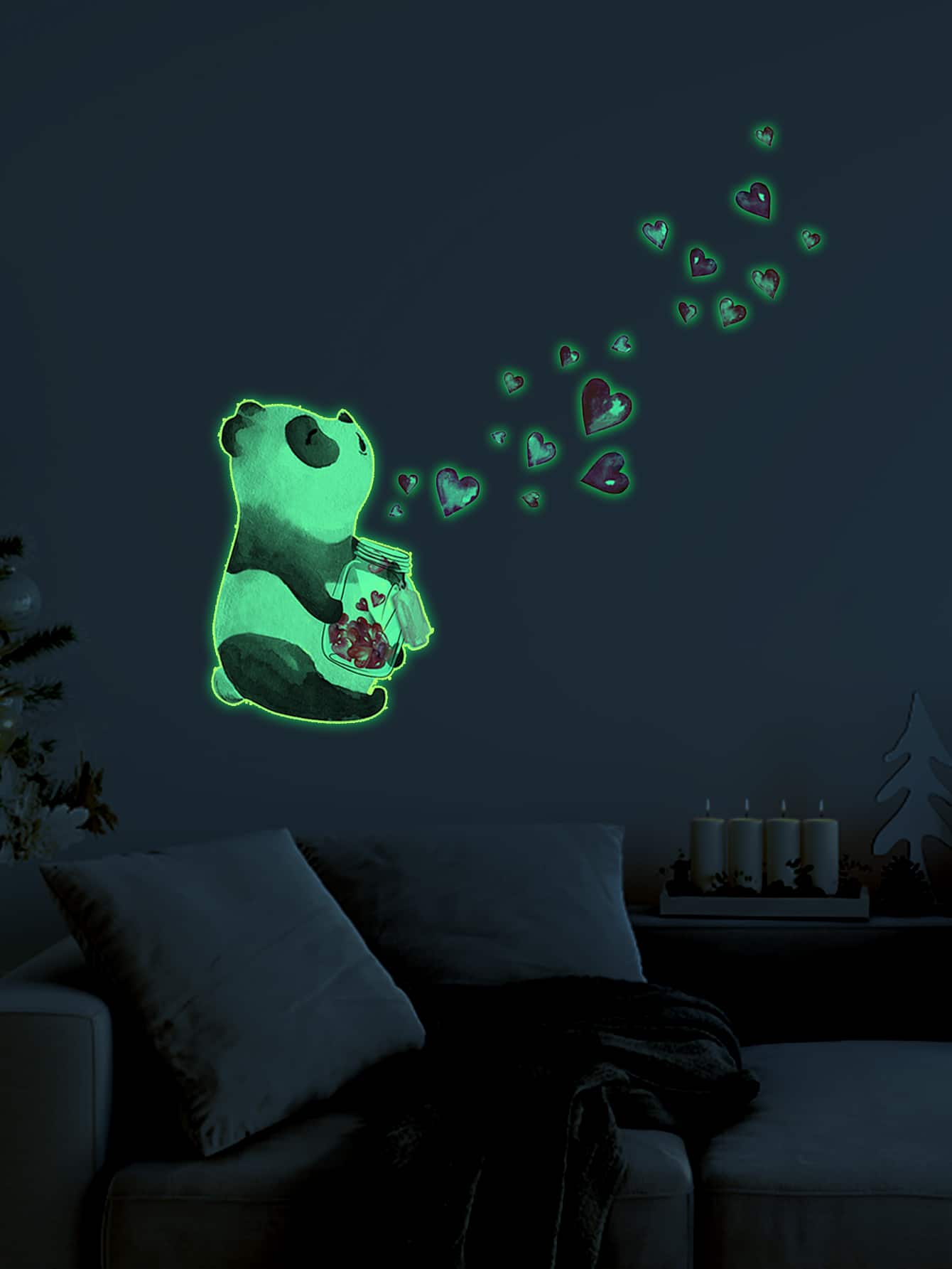 1pc Panda Print Glow In The Dark Wall Sticker - Multicolor - View 1