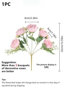 1 件/4 件浪漫丝绸玫瑰和牡丹花束人造花中心装饰塑料花手持插花适用于婚礼/家居/卧室/客厅/餐桌装饰/新娘花束/母亲节 - 彩色 - 查看 3