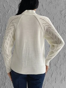 SHEIN Cottnline Mock Neck Pointelle Knit Raglan Sleeve Jumper - Beige - View 2