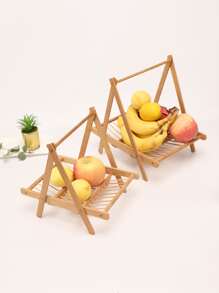 1pc Bamboo Fruit Storage Basket, Creative Food Storage Tray For Kitchen - Apricot - View 6