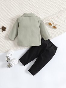 男嬰撞色補丁貼口袋襯衫和褲子 - 彩色 - 查看 2