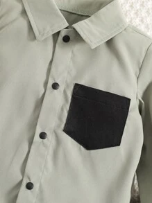 男嬰撞色補丁貼口袋襯衫和褲子 - 彩色 - 查看 3