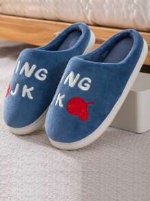 Men Letter Embroidery Detail Bedroom Slippers - Blue - View 1