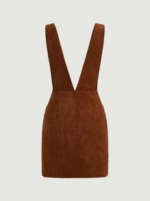 SHEIN MOD Button Front Corduroy Pinafore Dress - Coffee Brown - View 2